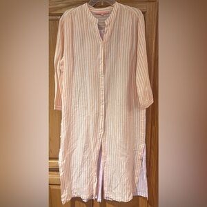 Vilagallo Button-Down Pink/Orange/White Stripe Linen Maxi Shirt Dress Size Large